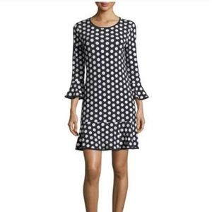 ⭐️Micheal Kors Black White Polka-Dot Fit & Flared Ruffled Dress Sz S